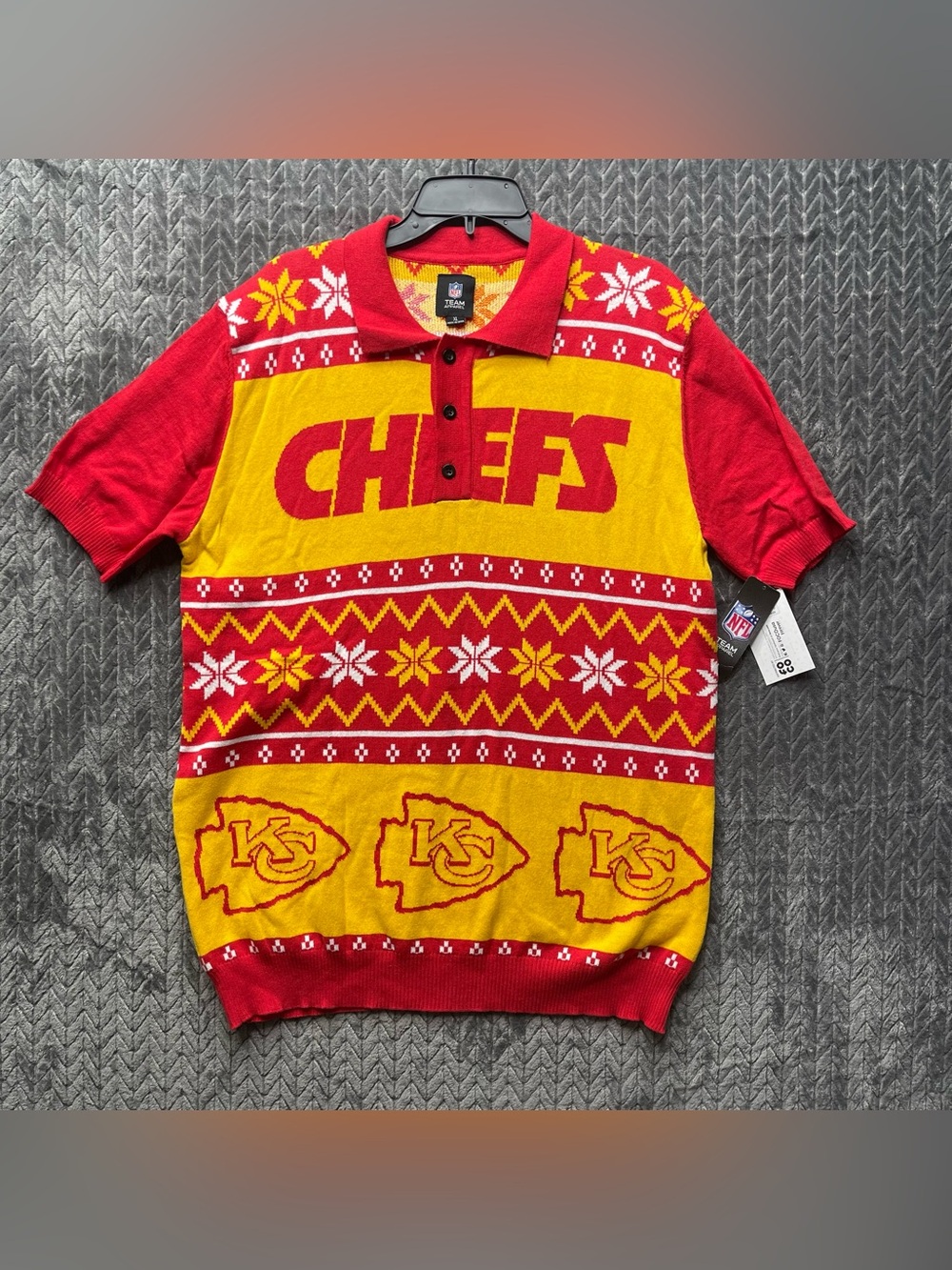 FOCO Kansas City Chiefs Ugly Christmas Sweater Knit Polo Shirt Men's XL NWT NFL